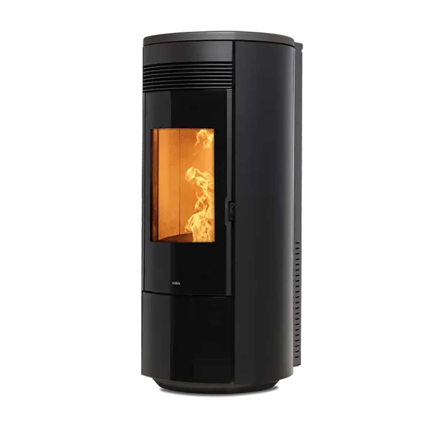 Nobis A11 Round Glass pelletkachel zwart met vlammen achter glas