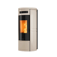 Nobis A11 Round Keramiek pelletkachel met beige keramische bekleding en zichtbare vlammen