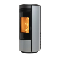 Nobis A13 Round Glass pelletkachel met vlammen op witte achtergrond