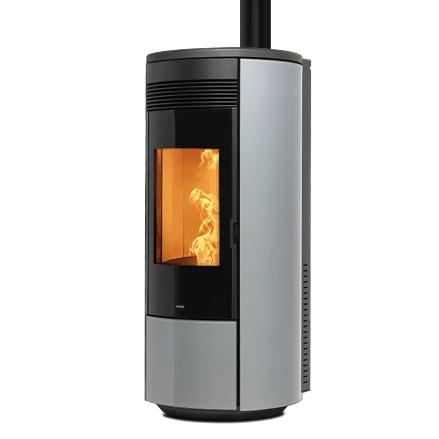 Nobis A13 Round Glass Top pelletkachel met glazen deur en vlammen