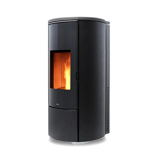 Nobis A8 Round Glass pelletkachel met vlammen, zwart rond design