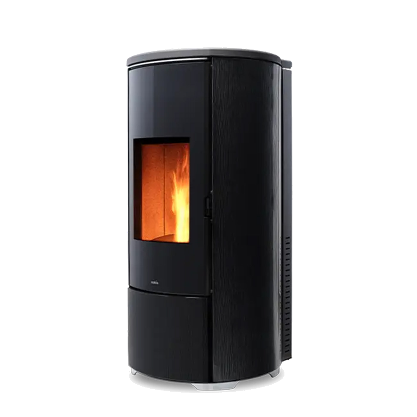 Nobis A8 Round Glass zwarte pelletkachel met vlam achter glas