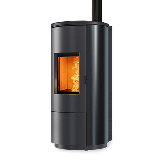 Nobis A10 Round Steel Top pelletkachel met zichtbare vlammen