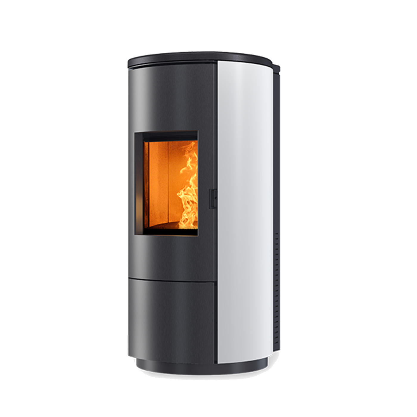 Nobis A8 Round Steel pelletkachel met vlammen