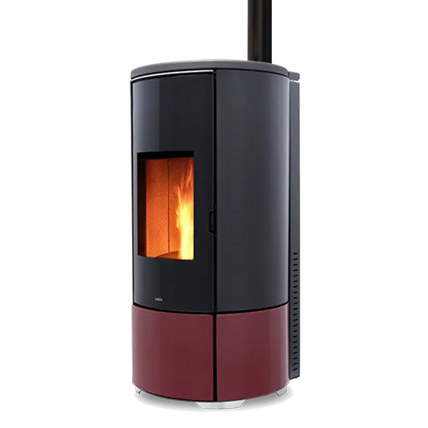 Nobis A8 Round Top Keramiek pelletkachel met zwart en bordeaux omhulsel