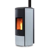 Nobis A8 Round Glass Top pelletkachel met zichtbare vlam, zwart en grijs