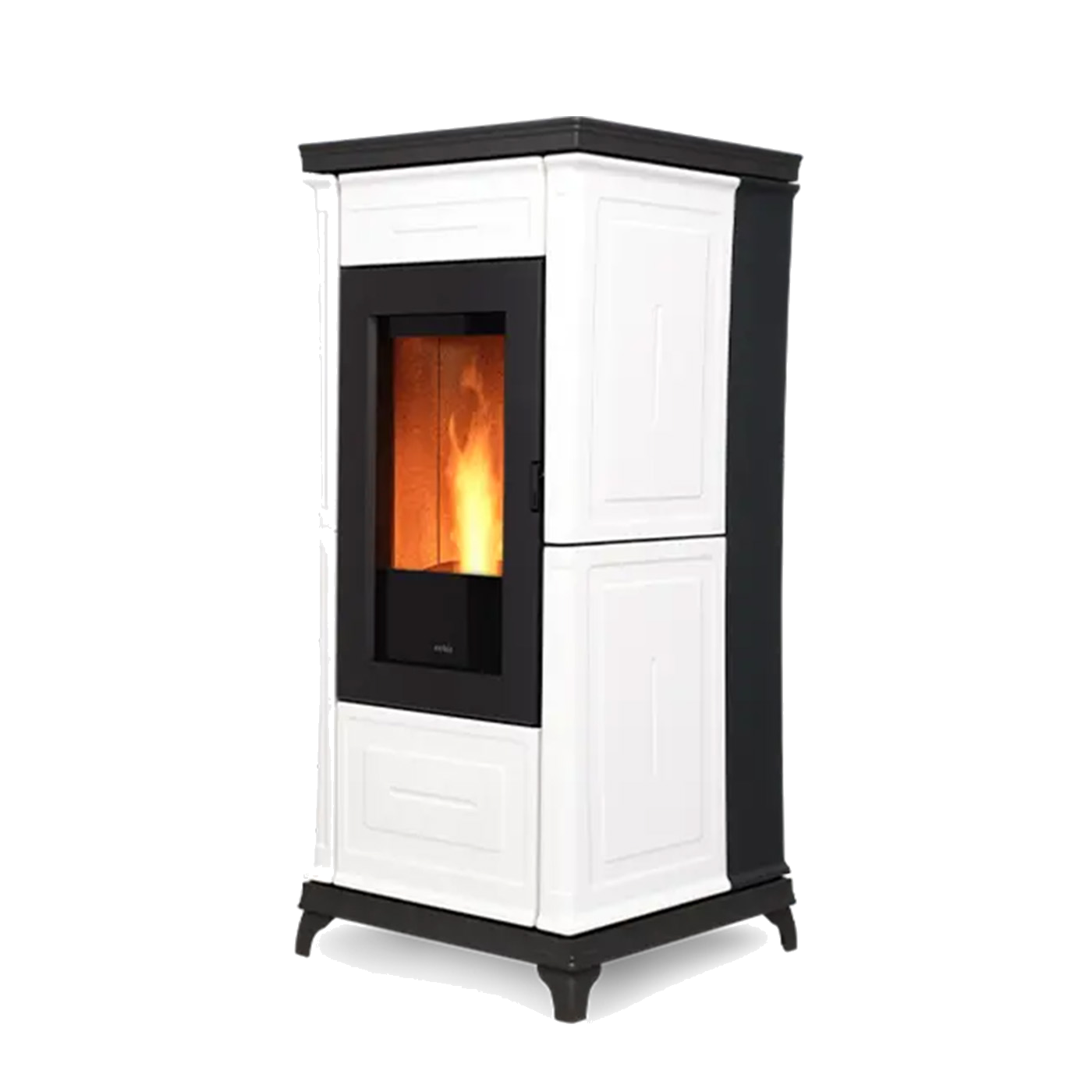 Nobis A9 Classic pelletkachel wit en zwart met zichtbare vlam
