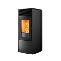 Nobis A9 Zenith zwarte pelletkachel met brandend vuur