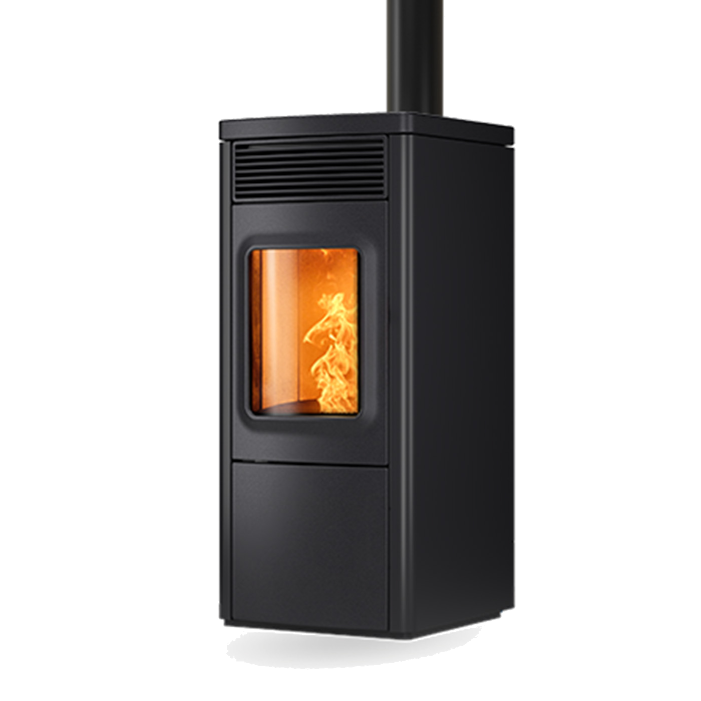 Nobis N70 Top zwarte kachel met zichtbare vlam achter ruit