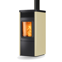 Nobis N70 Top pelletkachel met beige en zwarte behuizing op witte achtergrond