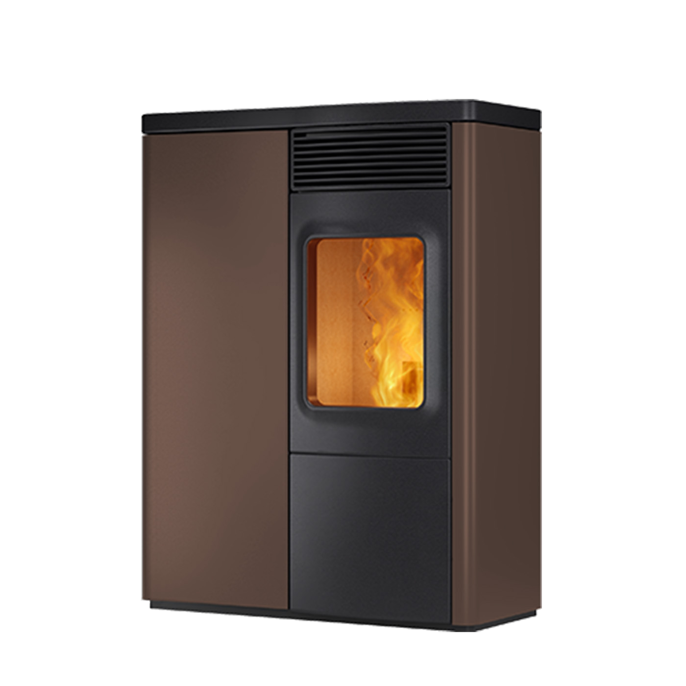 Nobis N70 Slim pelletkachel met zichtbare vlammen, bruin en zwart