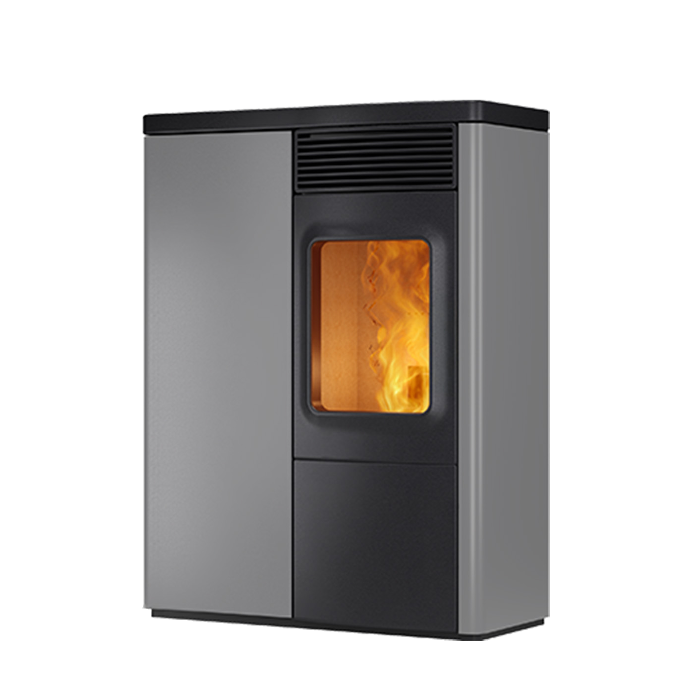 Nobis N70 Slim pelletkachel met vlammen, grijs en zwart