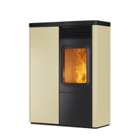 Nobis N70 Slim pelletkachel in beige en zwart met zichtbare vlammen