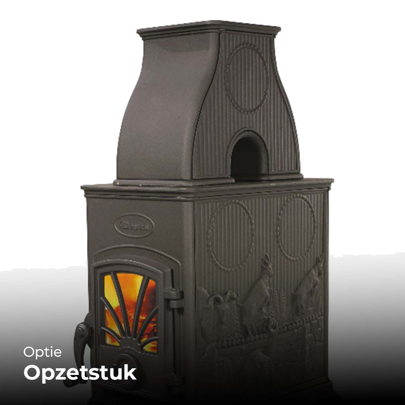 Dovre 40CBS houtkachel met opzetstuk en sierlijke gietijzeren details