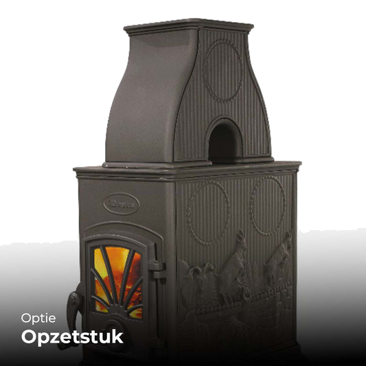 Dovre 40CBS houtkachel met opzetstuk en sierlijke gietijzeren details
