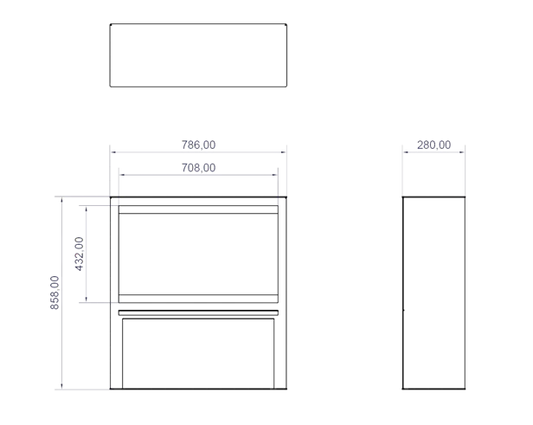 Technische tekening van Wanders Orion Traditional 30'' Black Edition High met afmetingen in millimeters.