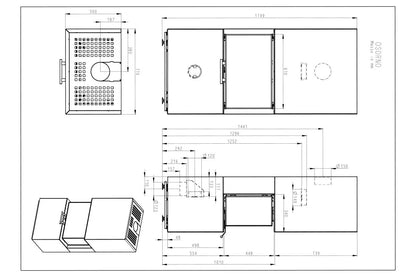 Technische tekening van Olsberg Osorno met gedetailleerde afmetingen en verschillende aanzichten.