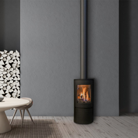 Element4 Ovation gaskachel in grijze woonkamer met houtstapel