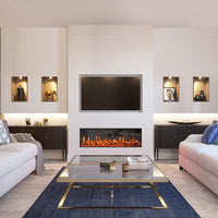 Fair Fires Tru Vizion Pano 1250 in moderne woonkamer met brede elektrische haard
