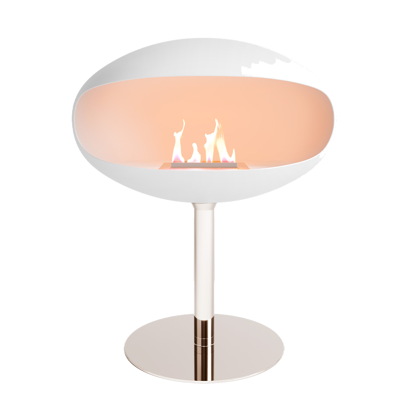 Cocoon Fires Pedestal wit met zichtbare vlammen op standaard