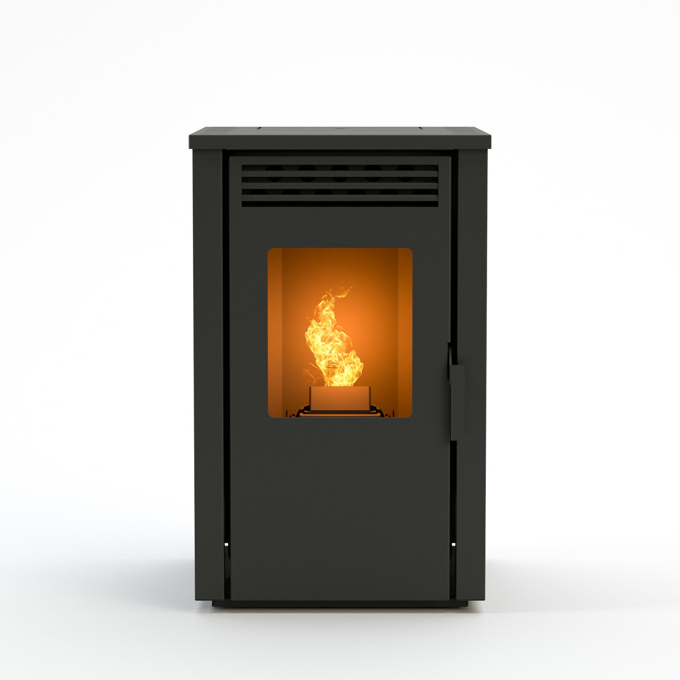 Duroflame Pelle pelletkachel met brandend venster op witte achtergrond