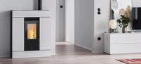 Nordic Fire Espa haard in moderne woonkamer met brandend vuur