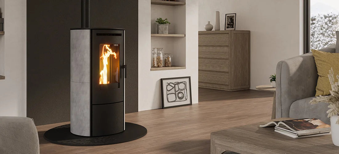 Nordic Fire Store in moderne woonkamer met brandend vuur