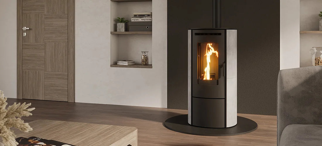 Nordic Fire Store pelletkachel in moderne woonkamer