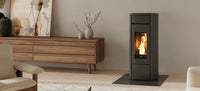 Nordic Fire Thor pelletkachel in moderne woonkamer met brandend vuur
