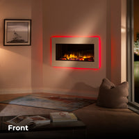 Charlton & Jenrick Polaris 1000mm elektrische haard in woonkamer, met rode omlijsting