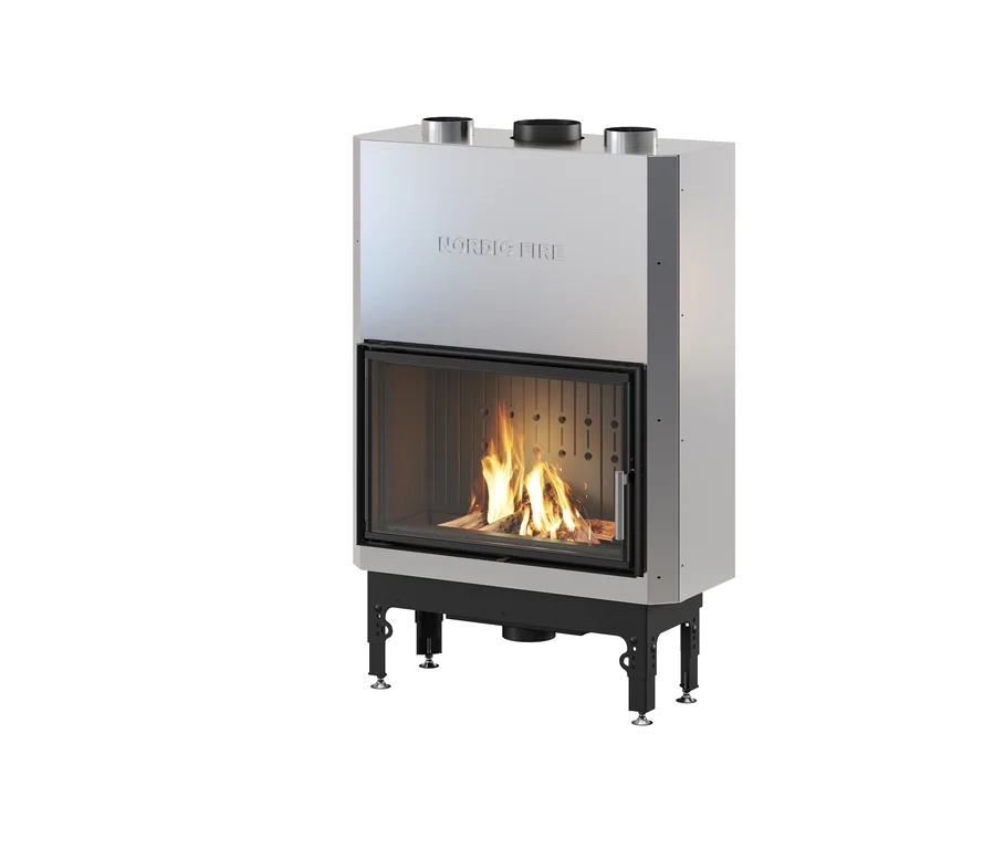 Nordic Fire Prestige 70 Air in zilverkleur met brandend vuur