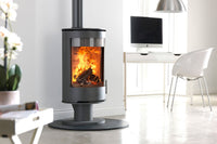 Charlton & Jenrick Purevision vrijstaand rond model voetstuk laag met brandend vuur in moderne ruimte