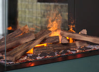 Dimplex e-MatriX 800/500 RD met brandende houtblokken in glazen haard