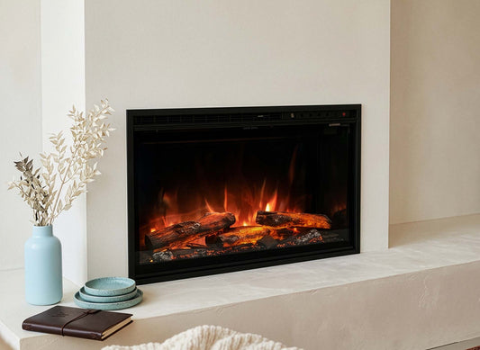 Wanders Redstone 30'' elektrische haard met vlameffect in een sfeervolle woonkamer