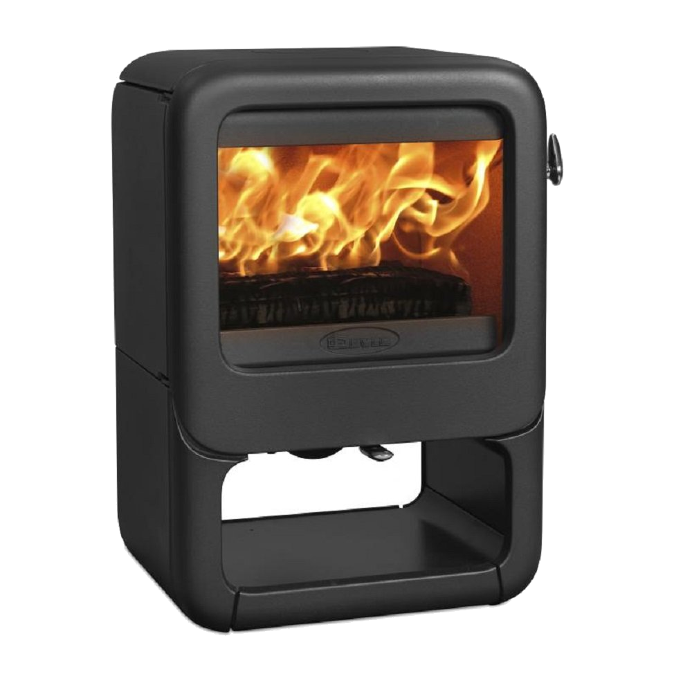 Dovre Rock350 WB zwarte houtkachel met zichtbaar vuur