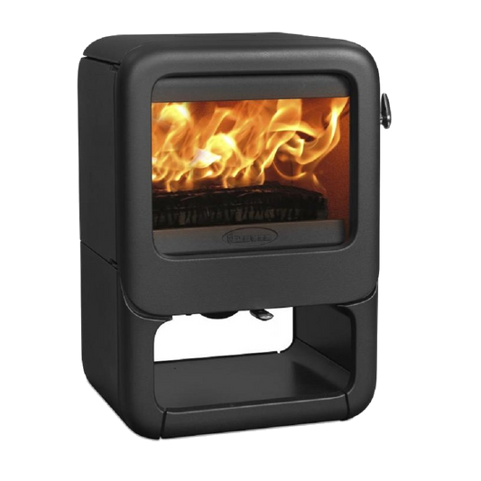 Dovre Rock350 WB zwarte houtkachel met zichtbaar vuur