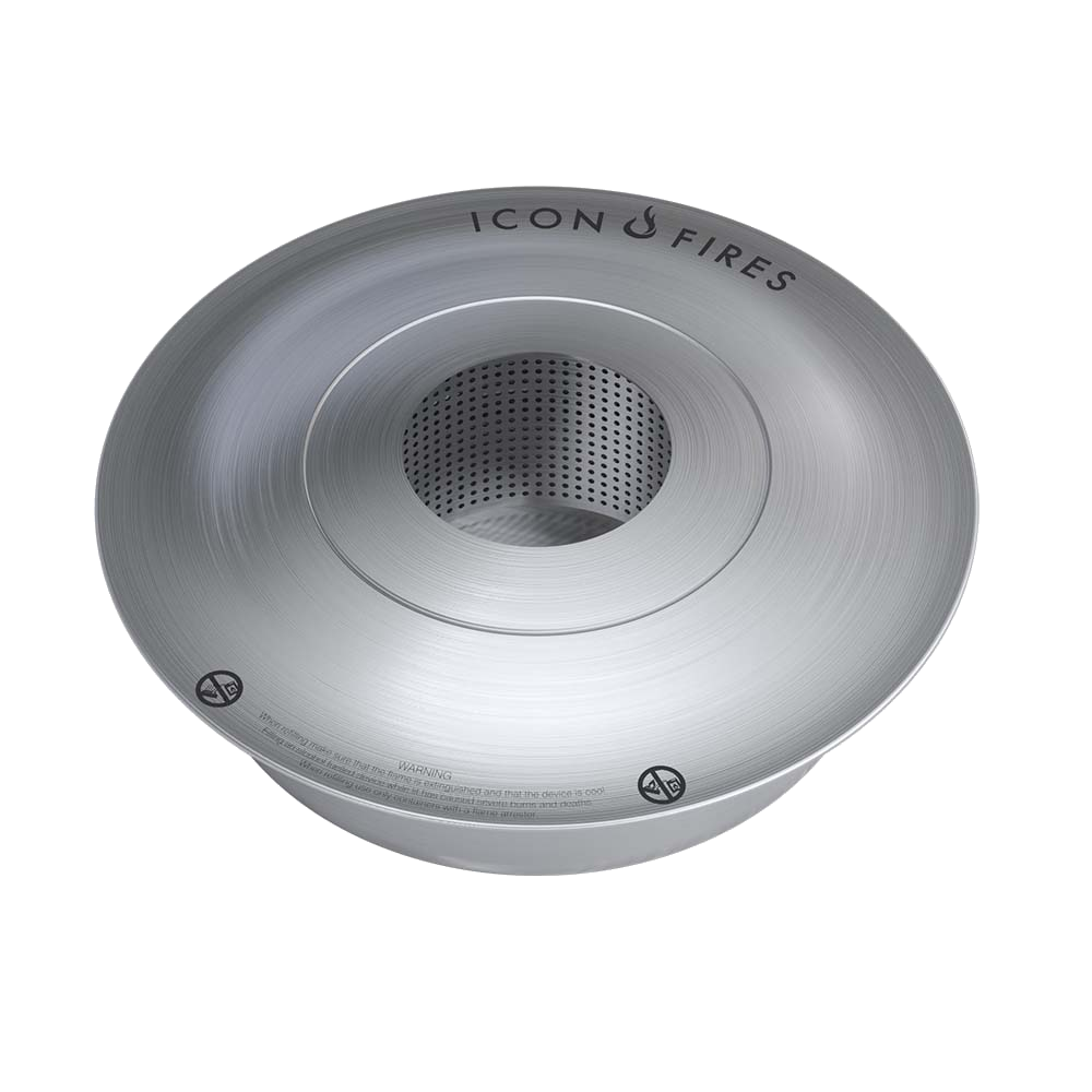 Icon Fires Round Burner ronde brander in zilverkleurige studio-opname