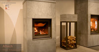 Altech Max Massiv W haard in showroom met brandend vuur