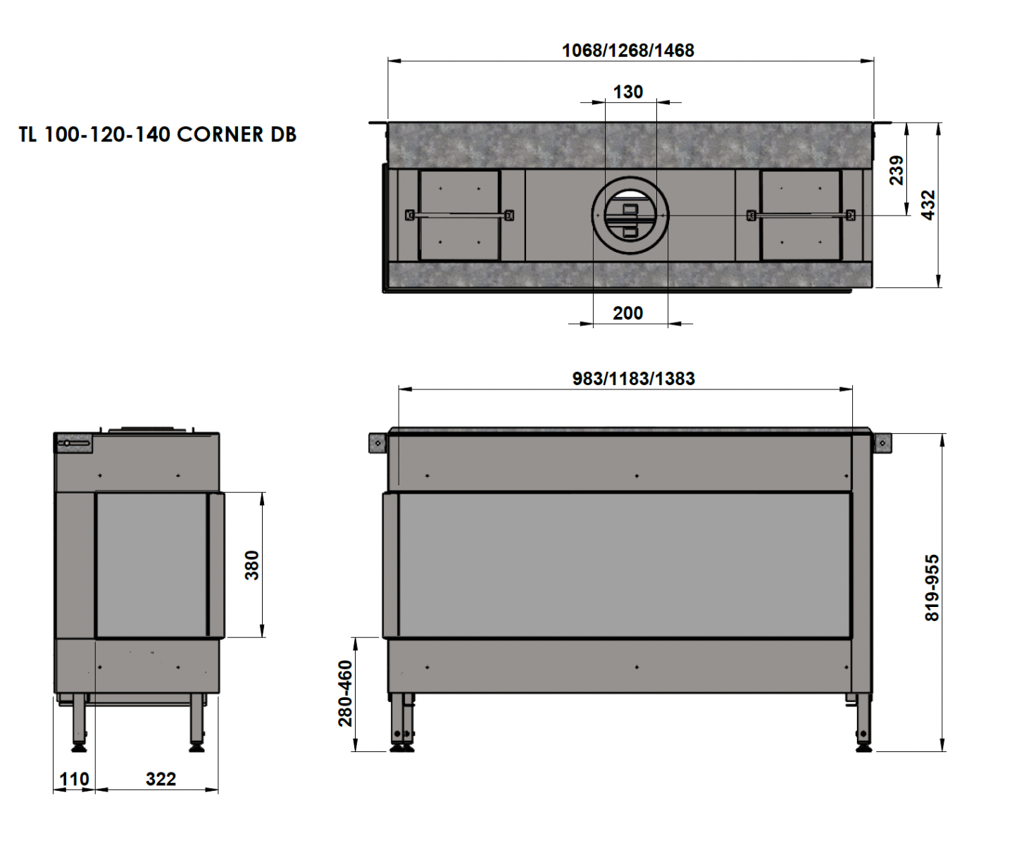 Trimline Fires 140 Corner technische maattekening