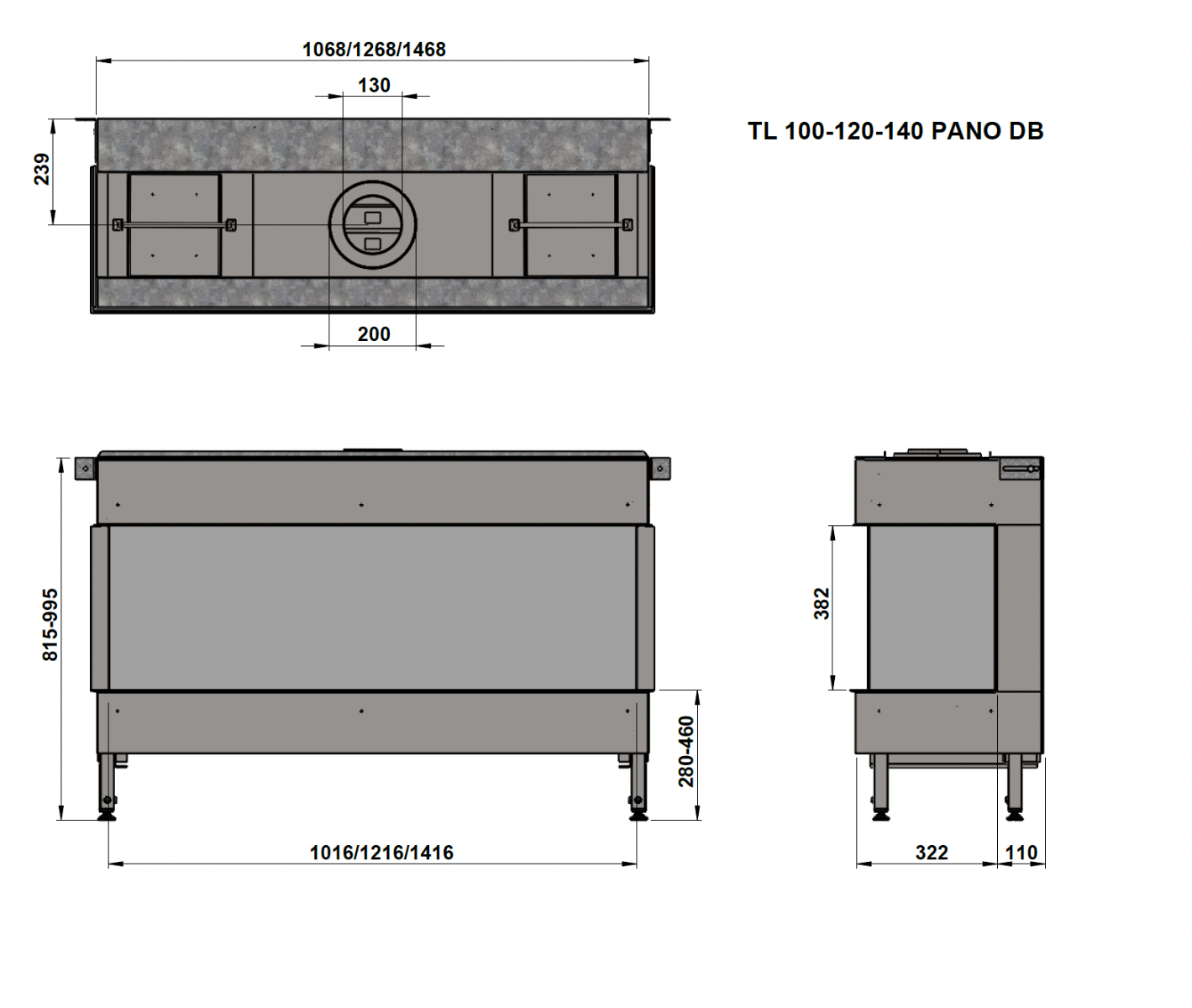 Trimline Fires 100 Panoramic technische maatvoeringstekening