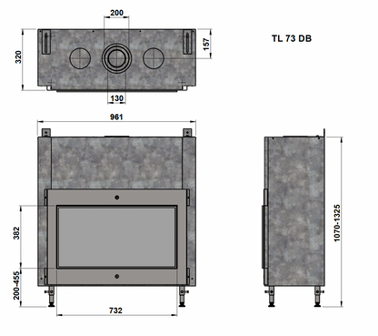 Trimline Fires 73 Front technische tekening met afmetingen