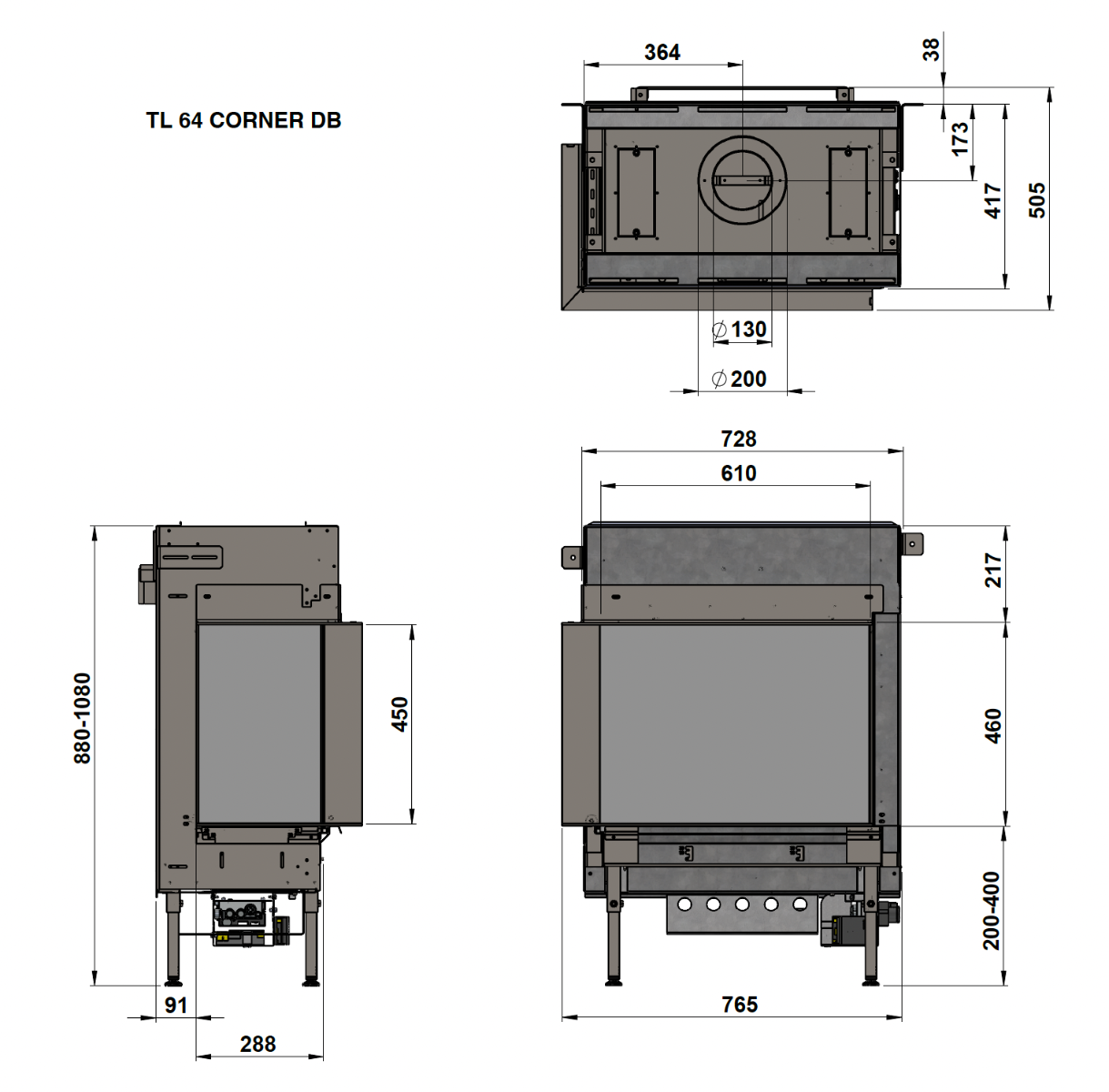 Trimline Fires 64 Corner technische maattekening