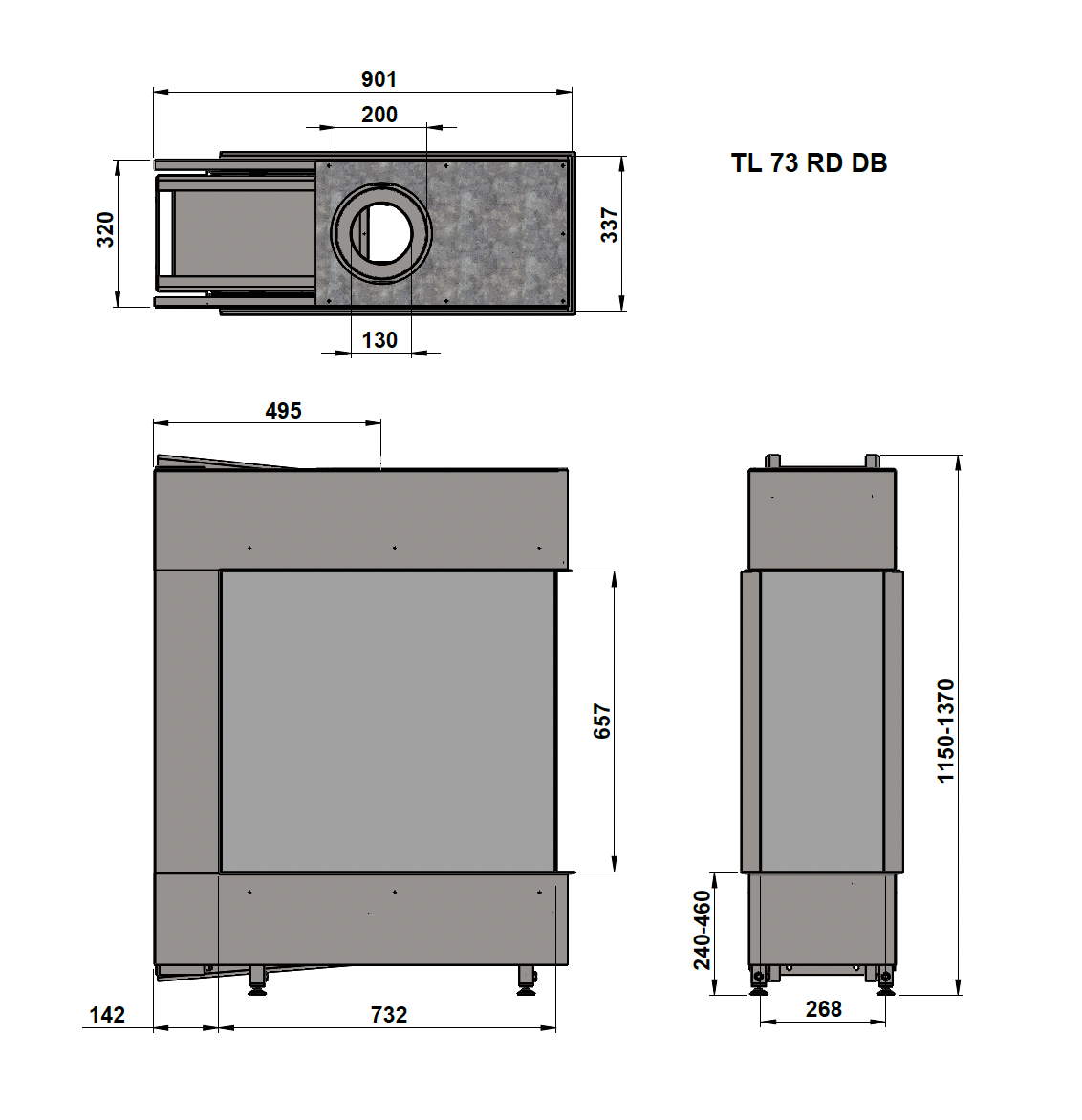 Trimline Fires 73 Room Divider technische tekening met maatvoering