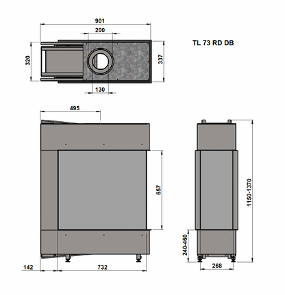Trimline Fires 73 Room Divider technische tekening met maatvoering
