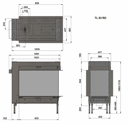 Trimline Fires 83 Room Divider technische maatvoeringstekening
