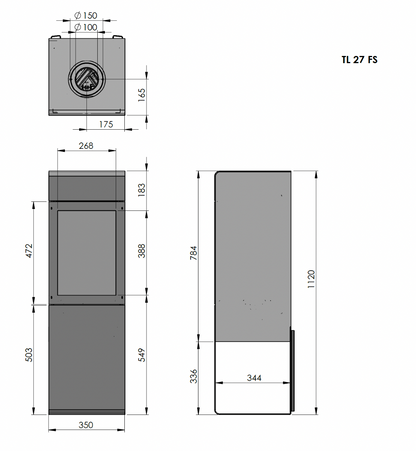 Trimline Fires Zircon TL 27 FS technische maattekening