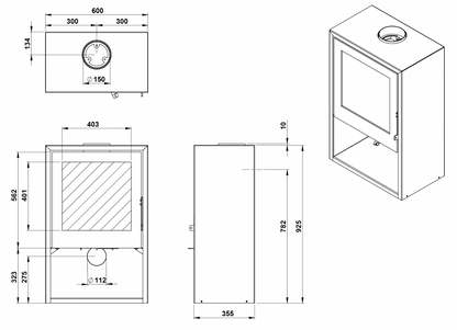 Trimline Fires Woody Air 8 technische maattekening