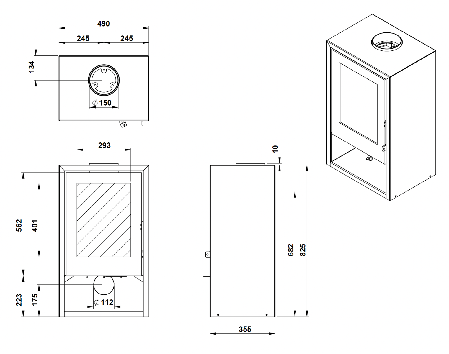 Trimline Fires Woody Air 6 technische maattekening