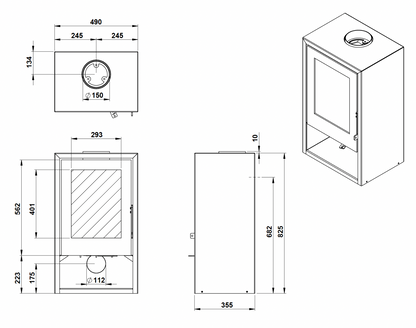 Trimline Fires Woody Air 6 technische maattekening