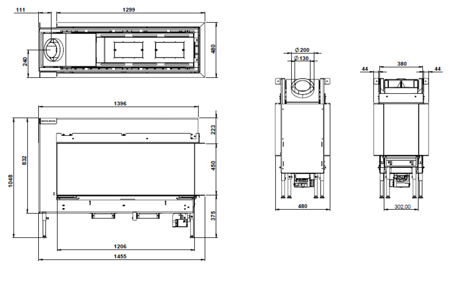 Trimeline Fires 120 Room Divider technische tekening met maatvoering